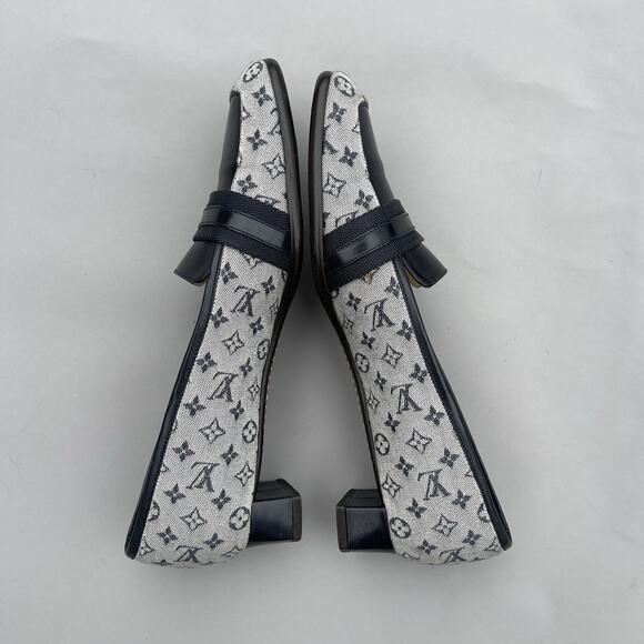 Louis Vuitton Mini Lin Navy And Grey Mules Size 38 US 8 - Picture 12 of 13